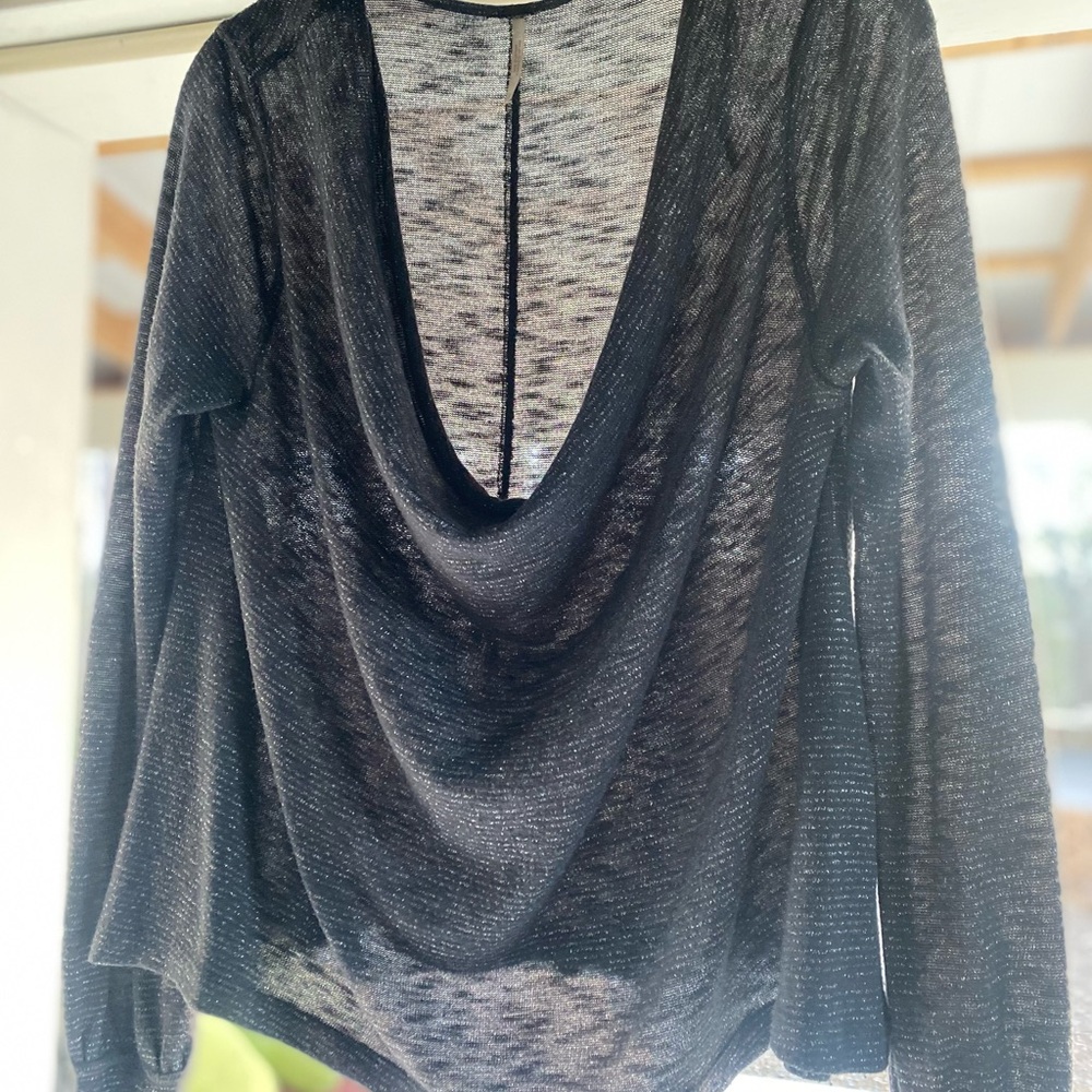 We The Free-Elegant Black Draped Blouse